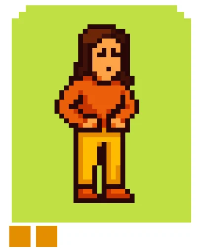 Personaje pixel art femenino con molestias en el estómago