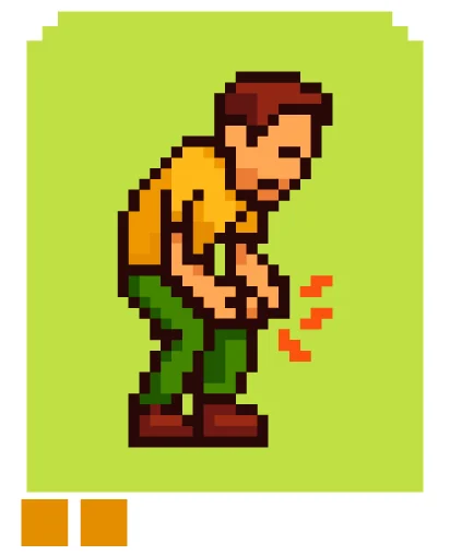 Personaje pixel art con calambres en la pierna
