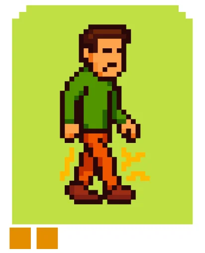 Personaje pixel art con entumecimiento y hormigueo