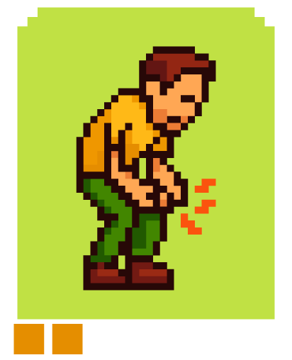 Personaje pixel art con entumecimiento y hormigueo